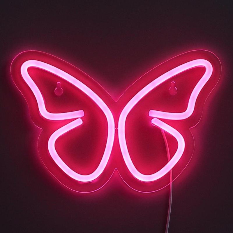 Butterfly Neon Væglampe i Pink - Lys op med stil!