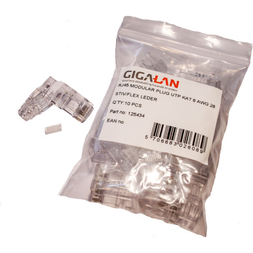 10 Stk UTP Kat.6 Modular Plug - Flexibel og Stiv Ledning