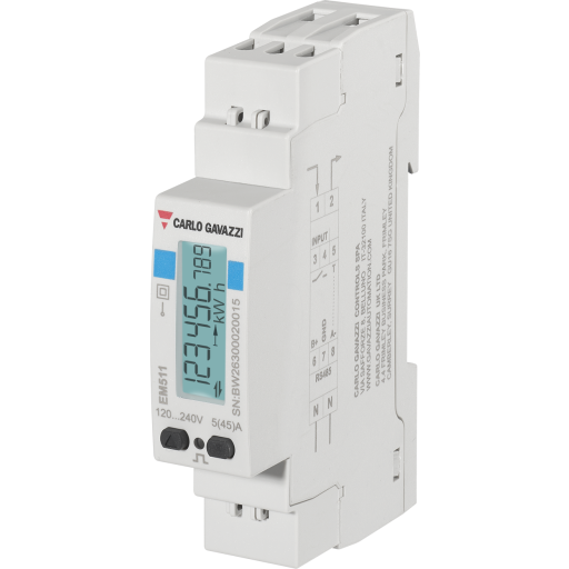 5 Stk Kwh Måler 1 Faset Mid B 45a Direkte Modbus, Din, 17,5 Mm fra Carlo Gavazzi