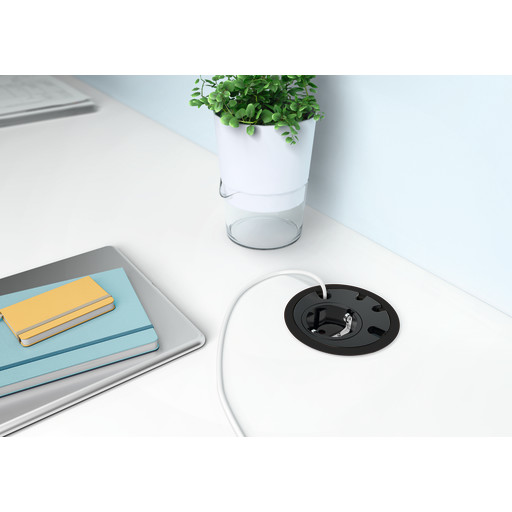 Loop In 80 Mm Schuko Udtag Med 2m Ledning, Sort fra Bachmann