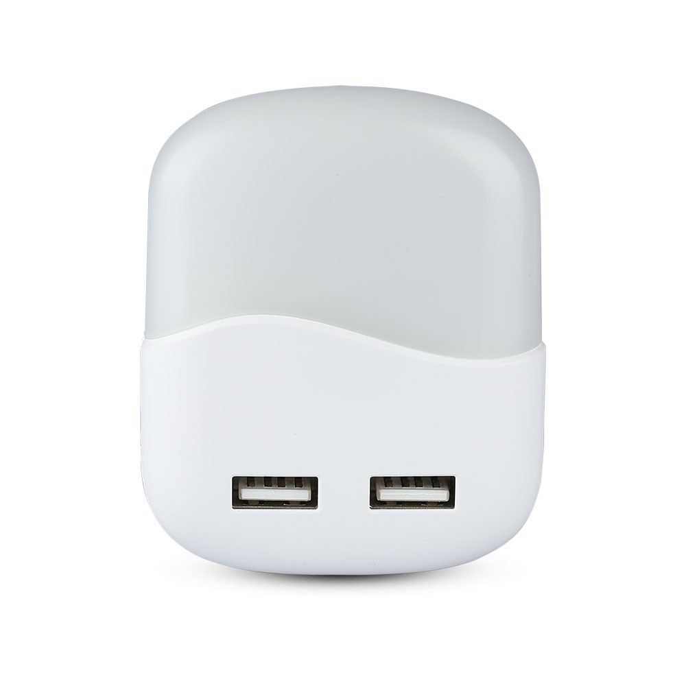 0,45w Natlampe   Led, Eu Stik, Usb, Samsung Chip 4000k, Firkantet.   Kulør : Neutral fra V-tac