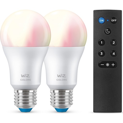 E27 Standardpære Med Fjernbetjening, 2200k 6500k, 8w, 2 Pak fra Wiz