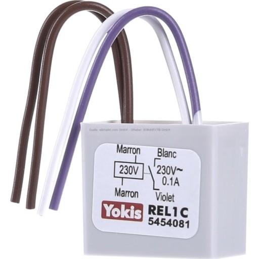 Relæ Rel1c  230v, 230v 0,1a, 1 Slutte Kontakt fra Yokis