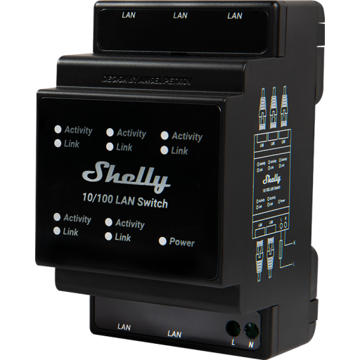 Lan Switch   Din Skinne Switch Med 5xrj45 Porte fra Shelly